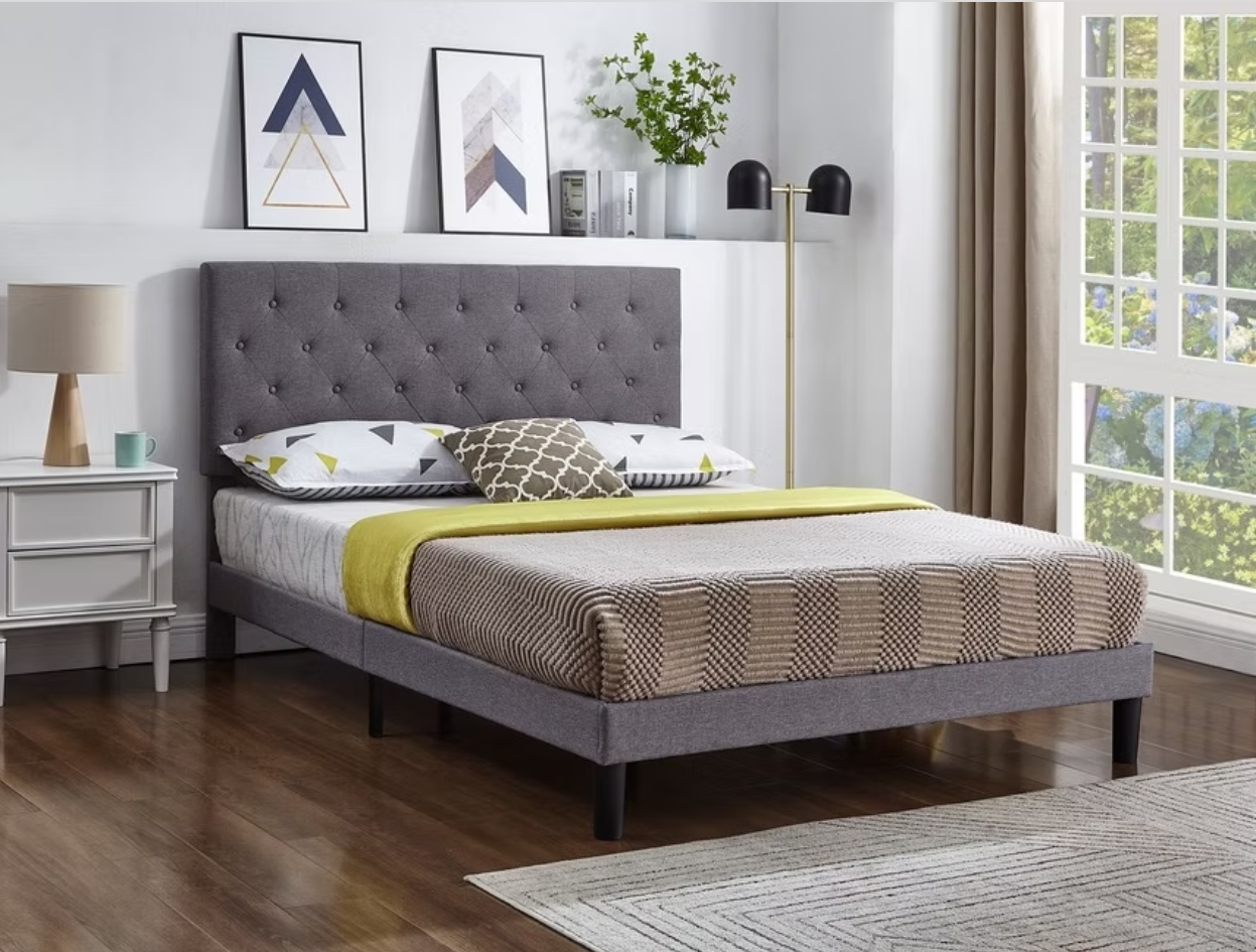 Charcoal fabric bed frame